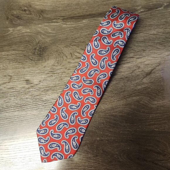 Vintage Christian Dior Tie 100% Silk Red Blue Paisley Classic Designer Necktie - Picture 2 of 6